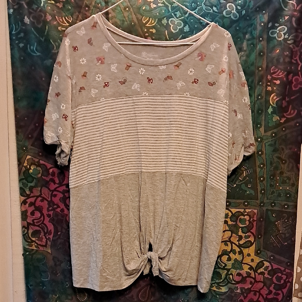 Gray Women's Top with Knot Detail